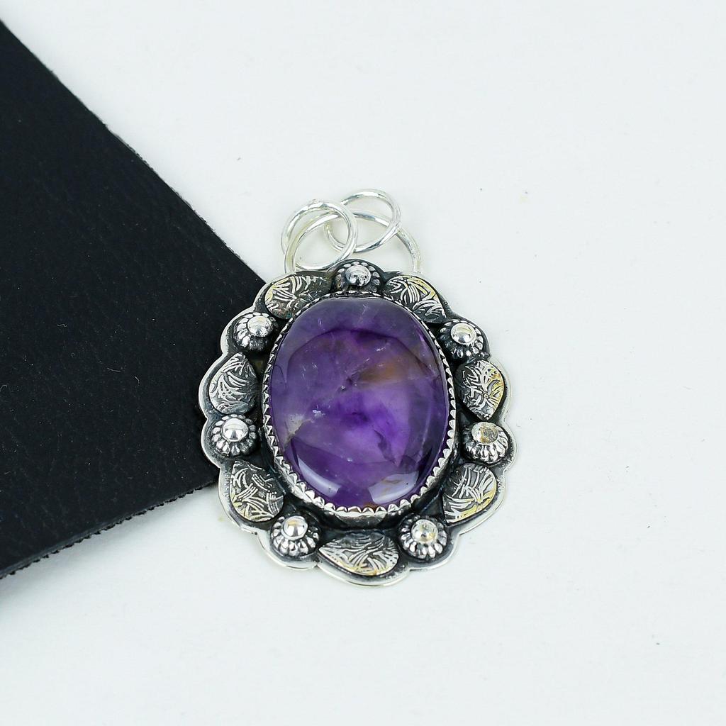Natural Amethyst Gemstone Silver Pendant In 925 Sterling Silver- Handmade Design, Everyday Wear Jewelry, Unique Pendant Birthday Gifts