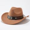 Western New Belt Minority Style Jazz Hat Men's and Women's Cowboy Hat Big Eaves Hat Woolen Top Hat