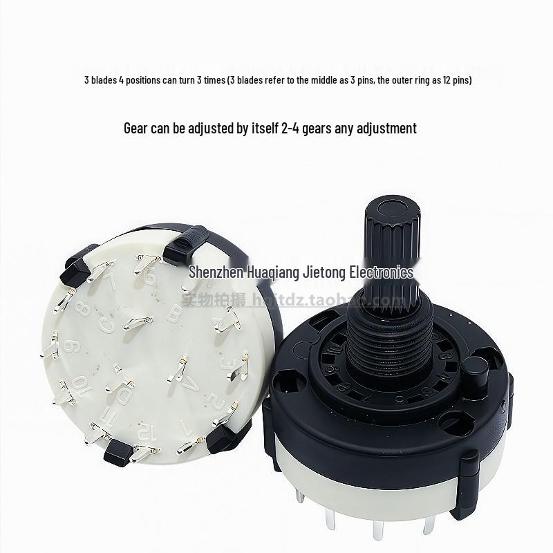 RS26 Rotary Band Switch: 1 Pole 12 Positions, 360° Infinite Rotation; Adjustable: 2 Poles 6 Positions, 3 Poles 4 Positions, 4 Poles 3 Positions.