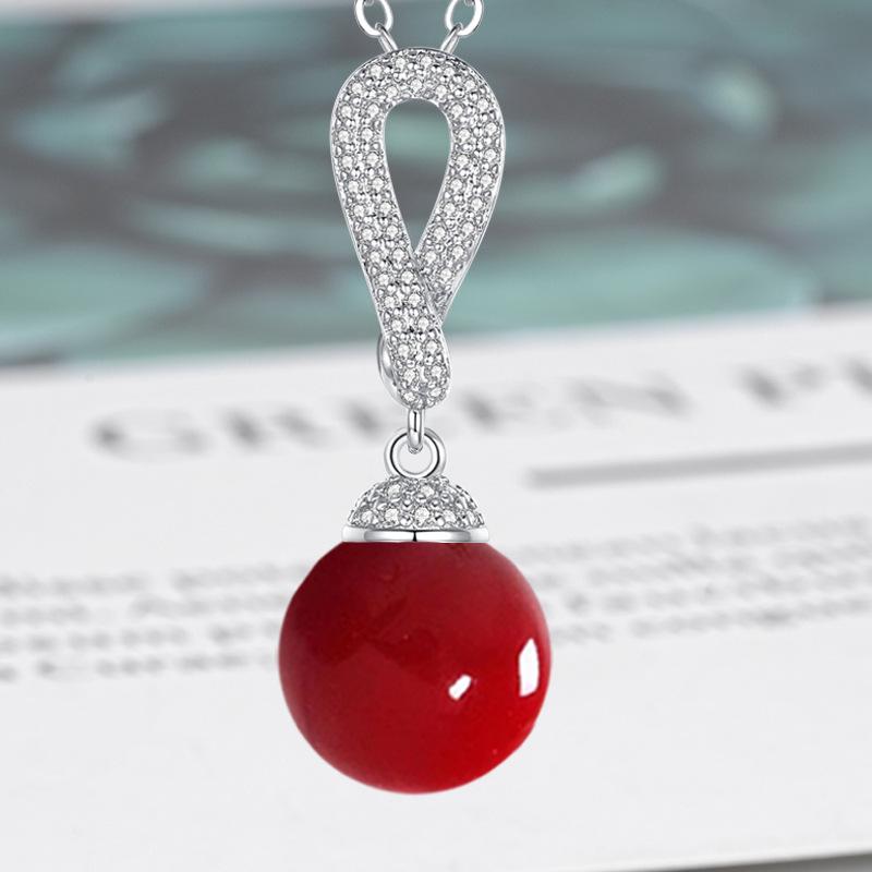 Zircon-Set Imitation White Pearl & Multicolor Shell Pendant Necklace - Women's Fashion Clavicle Chain