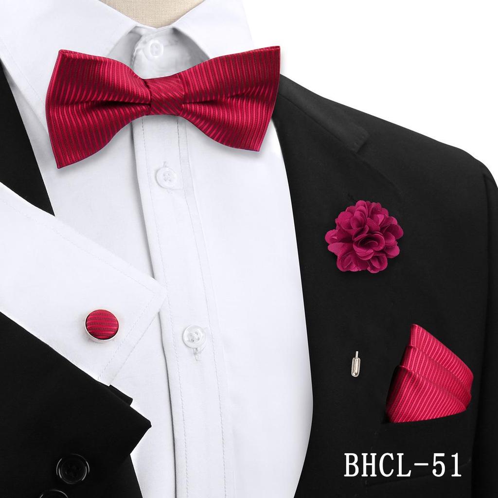 Korean Style 4-Piece Men's Bow Tie & Pocket Square Set for Weddings & Formal Events
