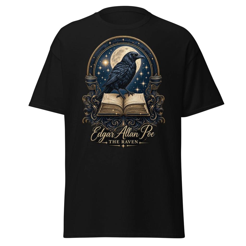 EDGAR ALLAN POE THE RAVEN T-Shirt Gothic Moon Nocturne Art Vintage Unisex Black