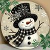 Christmas Snowman Metal Wall Art Rust Proof Decor 7.8 Inch Round Sign