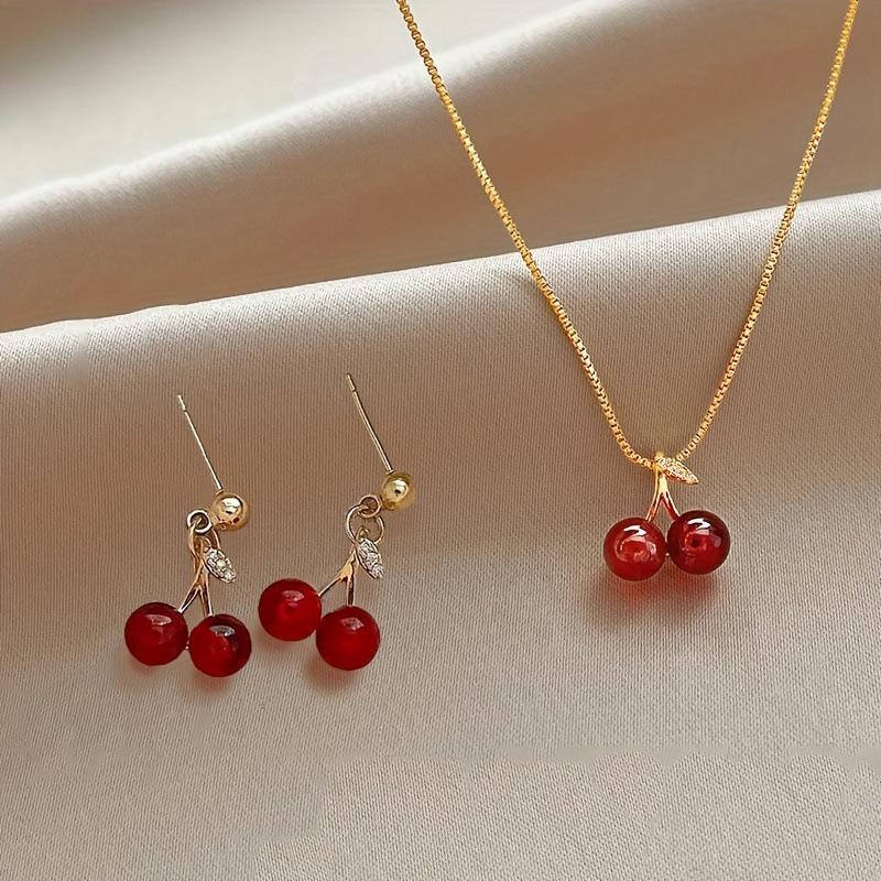 High-End Creative Cherry Earring and Necklace Set