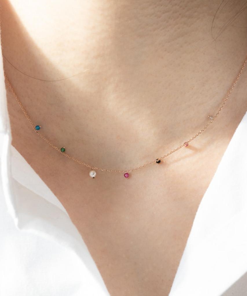 Alleun Silver 925 Chain Gemstone Choker Rainbow Pearl Silver Necklace