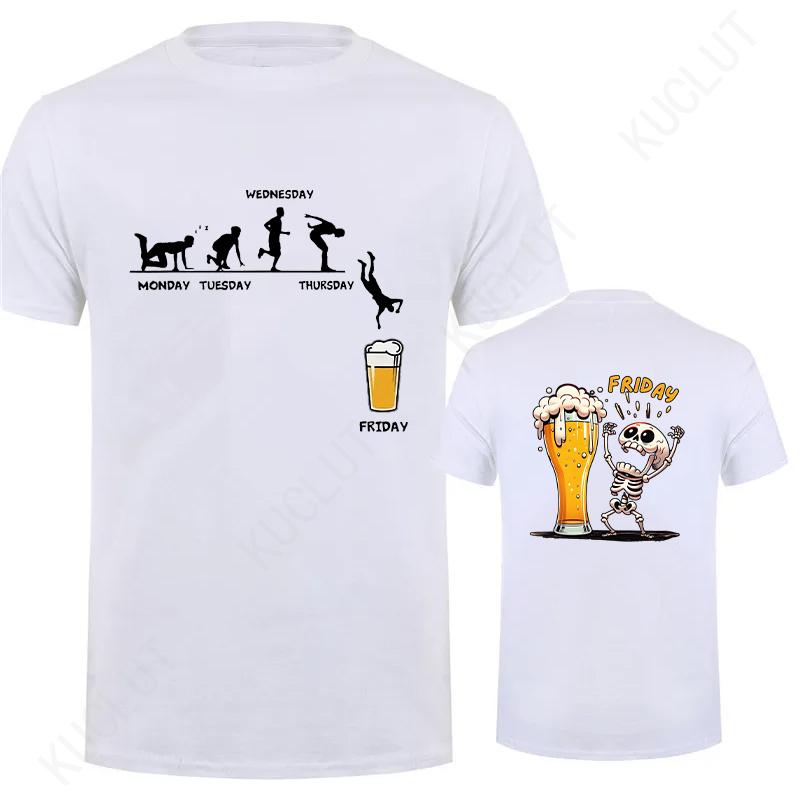 Fashion Skeleton Enjoying FRIDAY Beer Day Tees Back Print Men's T-Shirt Finally Friday for Drink Lover Male Oversized Clothing