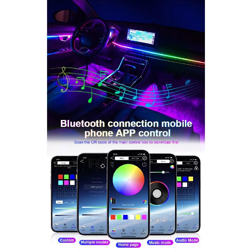 10/14/18 in 1 Led Car Ambient Lights 213 64 Color RGB Symphony Streamer Bluetooth Rainbow Acrylic Strips Atmosphere Lamp Kit 12V