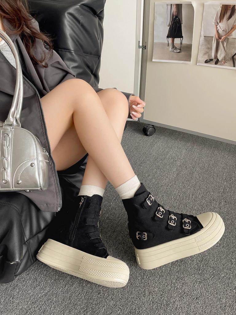 CHABELLA Women's High Top Canvas Shoe Design Buckle Strap Zip Simplicity Female Shoes   High Street Grace Waling Shoes