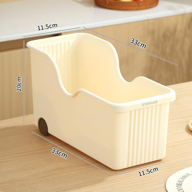 1Pcs Plastic Kitchen Storage Bin With Wheels Open Top Cabinet Organizer For Dishes Bottles