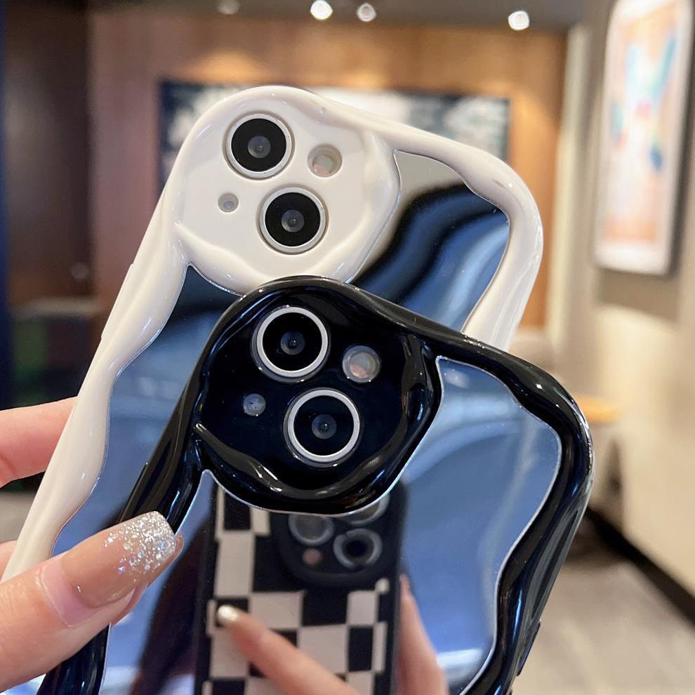 Pouzdro s krémovou texturou, vlnitý okraj, měkký silikonový kryt, pouzdro na telefon pro iPhone, Samsung, Huawei, Honor, Xiaomi, Redmi, Infinix, Tecno, zrcadlový zadní kryt