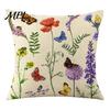 Cotton Linen Pillowcase Floral Cushion Cover, 18x18 Inch Decorative Throw Pillow Cover with Hidden Zipper, Breathable Plant Insect Flower Patterns,