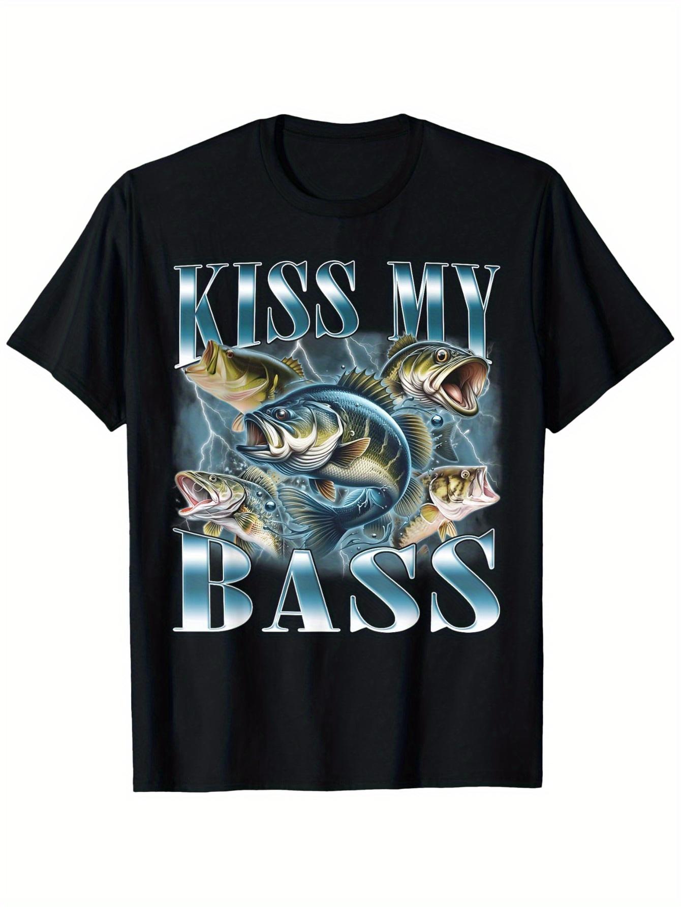 

Funny Kiss MyBass Fishing Lover Bass Fisher pattern design100 cotton Oneck short sleeve casual printed mens Tshirt 4XL