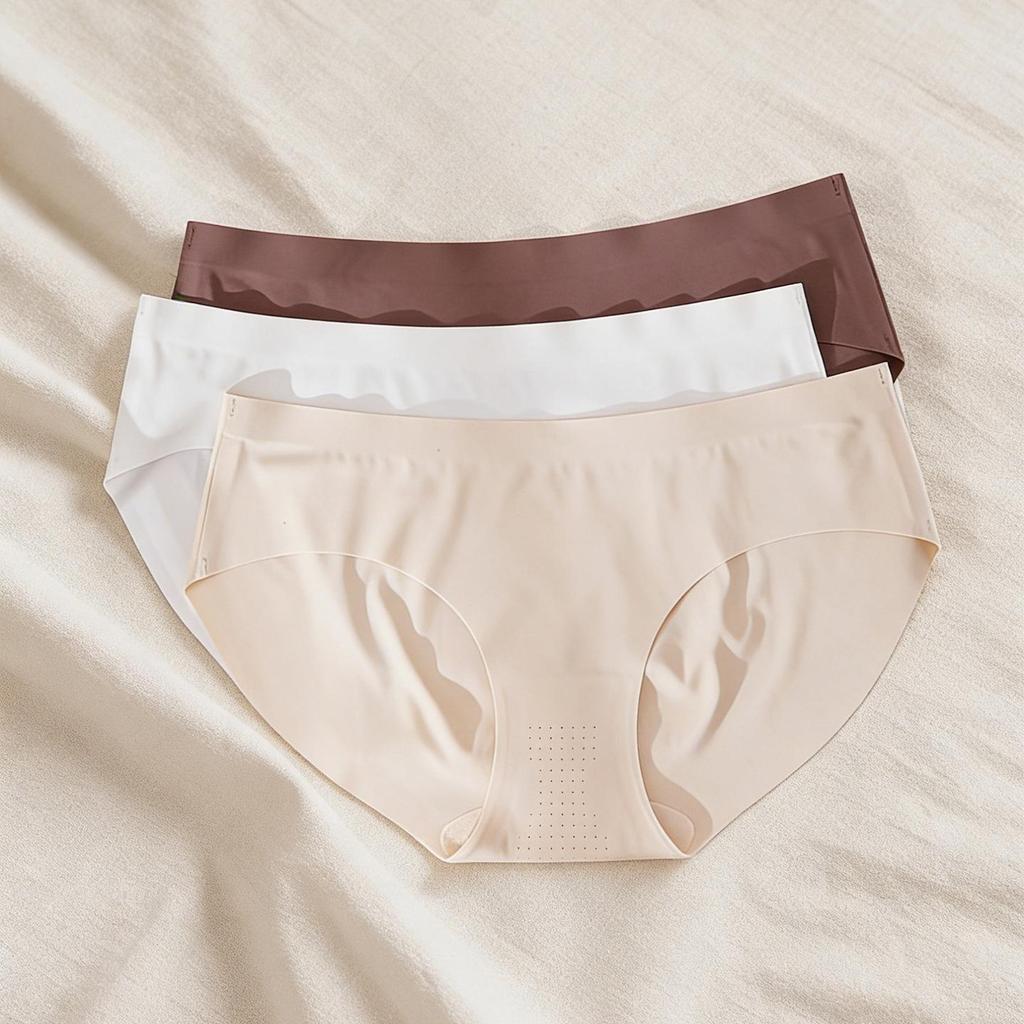 Seamless Ice Silk Butt-Lifting Tummy-Control Mid-Waist Plus Size Panties with Breathable Cotton Crotch