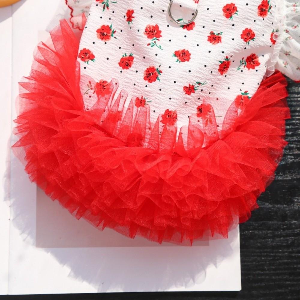 Flutter Sleeves Cat Tutu Skirt Rose Pattern Puppy Floral Vest Cat Cake Skirt  Bichon Frise Dog
