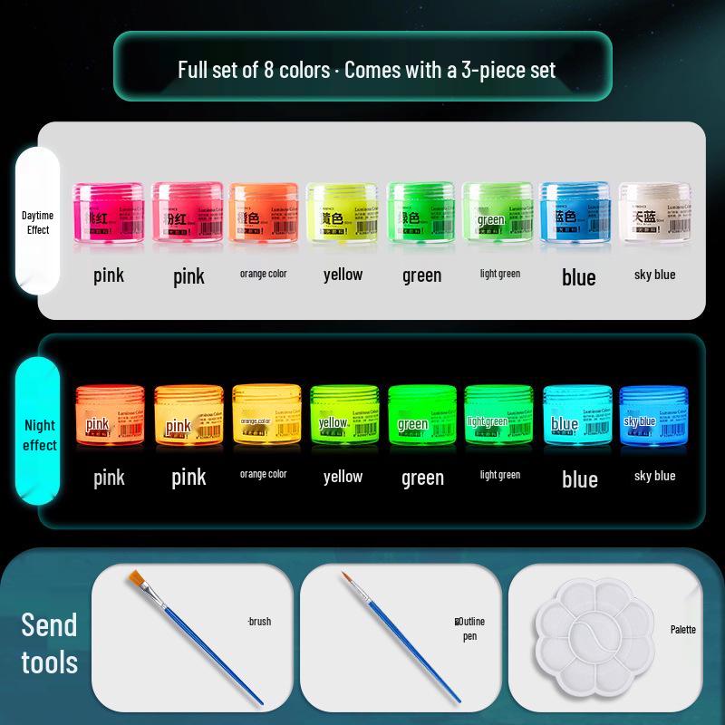 Glow-in-the-Dark Fluorescent Pigment Set for Kids - Perfect for DIY Clothes, Shoes, Plaster Dolls, and Hand-Painted Crafts!