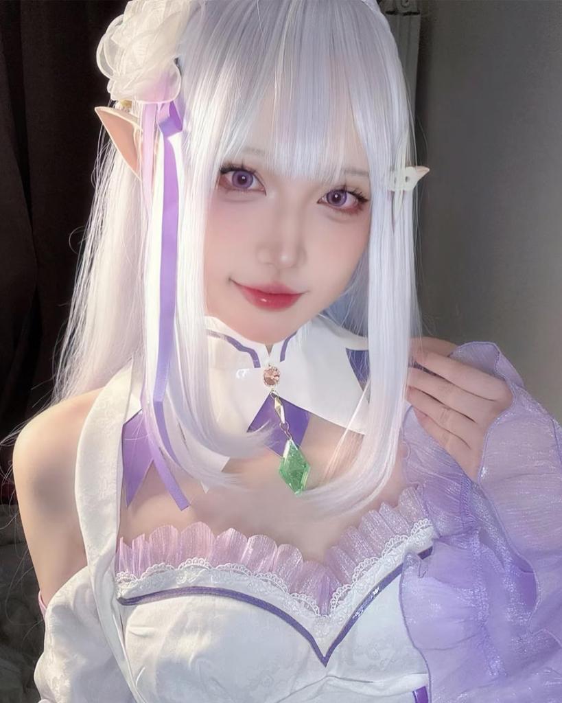 Emilia Cosplay with Spirit Magician Re Zero Cosplay Adult Cultural Event Stage Emilia Cosplay Emilia [Kamizu Ryohin] Wig, Costume, Costume, Festival,