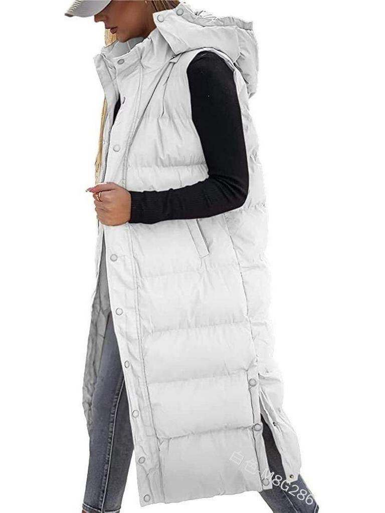 Women's 2023 Casual Hooded Mid-Length Solid Color Zipper Vest Coat