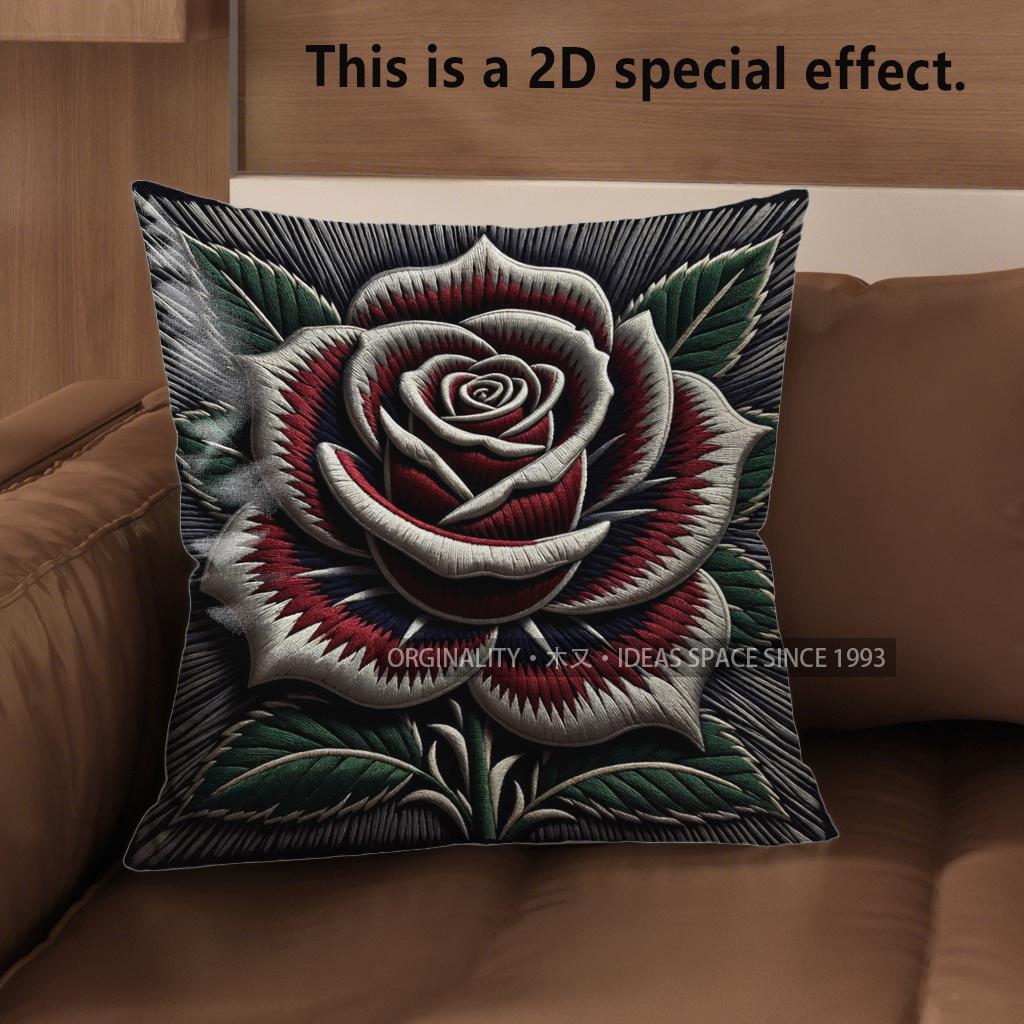 2D Vintage Rose Floral Throw Pillow Covers Pattern Cushion Cover Suitable For Sofa Bedroom Car Pillow Cover