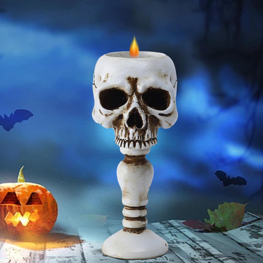 Halloween Decorations Skeleton Pillar Candle Holder Gothic Skull Candlestick Holder Table Decor Ornament for Haunted House Decor