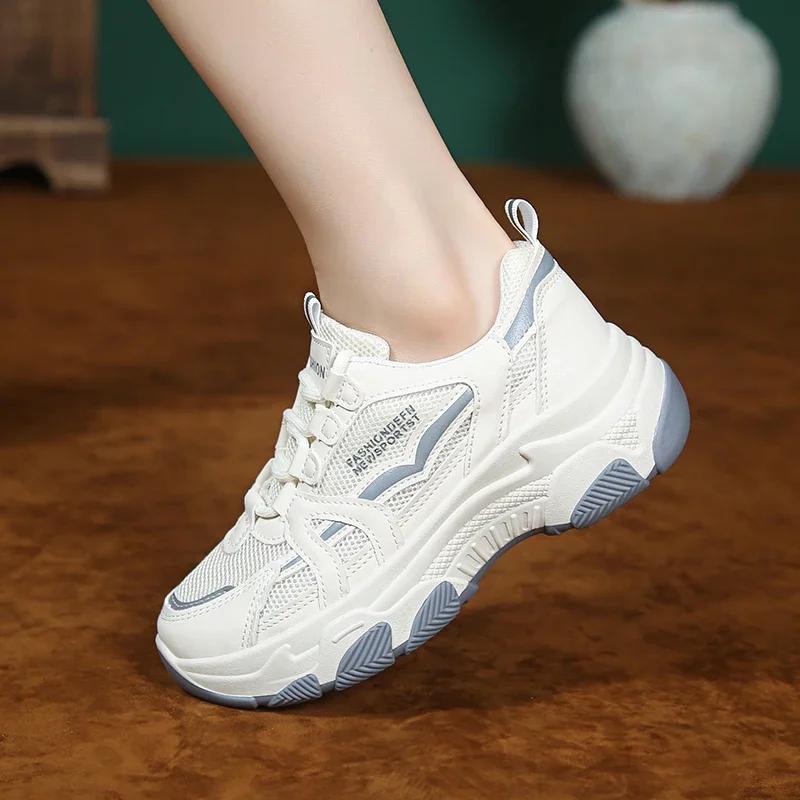 Модные Модные Кроссовки для Женской Обуви Сетчатые Дышащие Лоскутные На шнуровке Низкие — фото 7