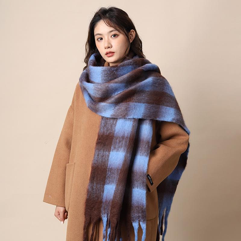 Scarf women's autumn and winter new plaid thickened shawl high-end atmosphere warm scarf