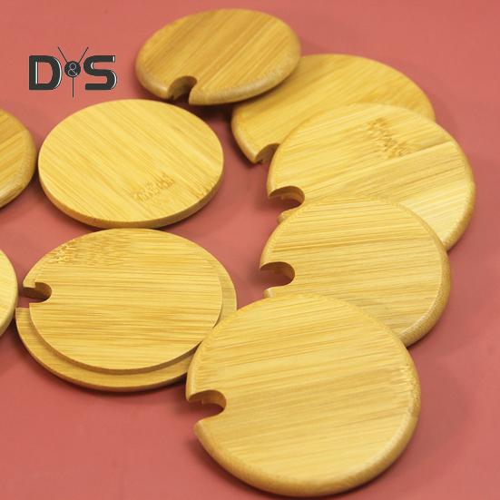 Tapa de bambú para taza con agujeros para cucharas, tapa de madera para recipientes, frascos y tazones, reutilizable, de grado alimenticio, hermética, accesorios para bebidas de fiesta.