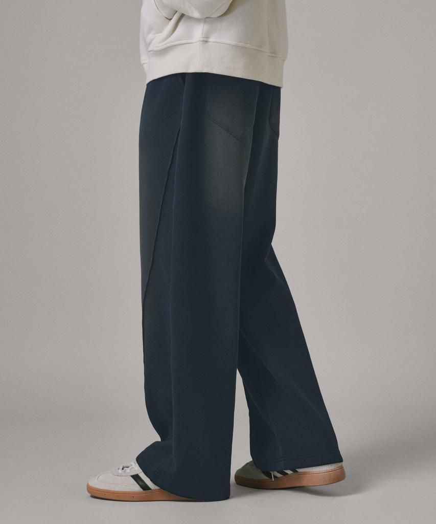 Beodeonteu (Fleece-Lined) Vintage Washed Diagonal Cut Line Sweatpants [Navy]