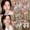 2025 White Chiffon Flower High-End Fairy Stud Earrings for Big Round Faces