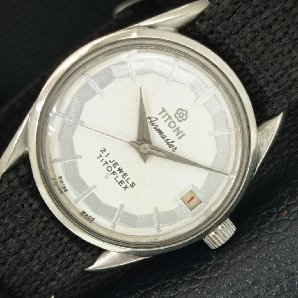 TITONI AIRMASTER TITOFLEX РУЧНОЙ ЗАВОД ВИНТАЖНЫЕ ШВЕЙЦАРСКИЕ МУЖСКИЕ БЕЛЫЕ ЧАСЫ a705145-1