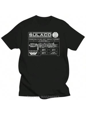 Neues T-Shirt Lässig Wounisex Oberteil USS Sulaco Raumschiff Spezifikationen Plakette T-Shirt Harajuku Wounisex Kleidung Rundhals Fitness T-Shirt