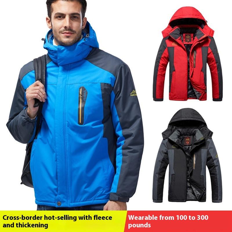 Men's Mountain Jacket Waterproof Fleece Liner Snow Coat Warm Winter Windproof Hooded Raincoat