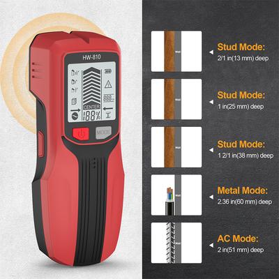 HW-810 Handheld Wall Metal Detector Multifunctional 6 In 1 Wall Stud Finder Wood Pipes AC Wire Metal Depth Tester Wall Scanner