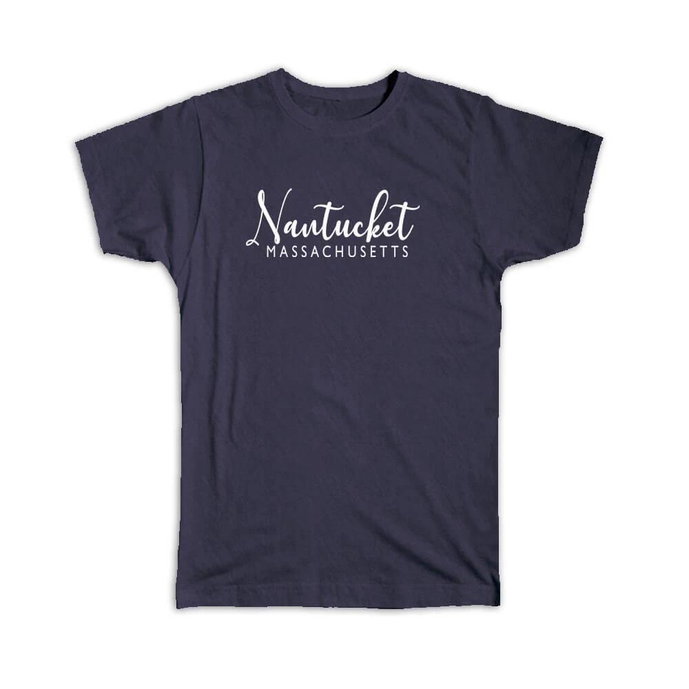 Gift T-Shirt : Nantucket Cursive Typography Massachusetts Tropical Beach Travel 3XL