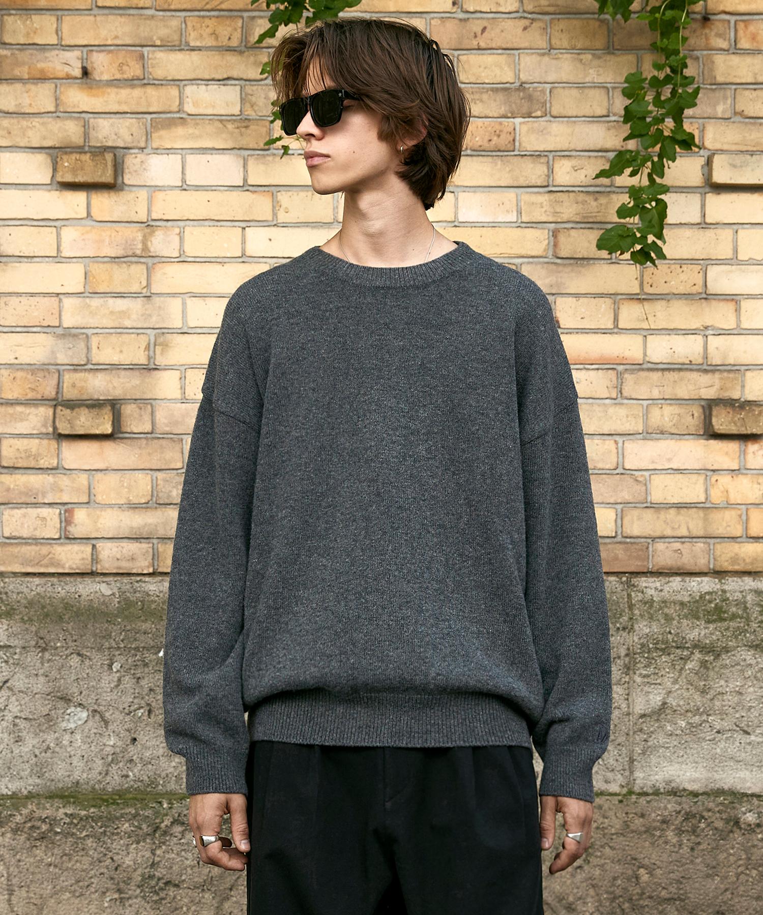 Minimal Project Wool Embroidered Round Knit Mnt103 [Drak Gray] Dark Gray/S