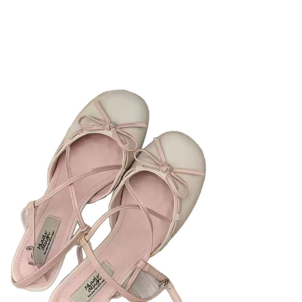 Sweet Thick Heel Bag Head Sandals Women's Summer New with Skirt Bow Fairy Style French Mary Jane Shoes