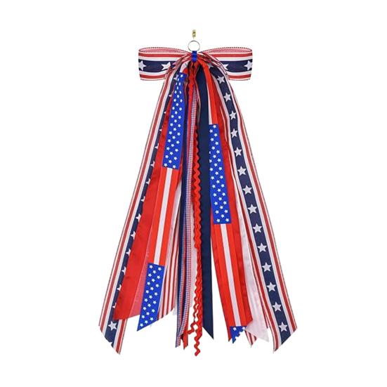 Patriotic Wreath Sash for Front Door Red White Blue Star Wreath Sash Ribbon Accessories for 4th of July Memorial Day Yard Porch Decor