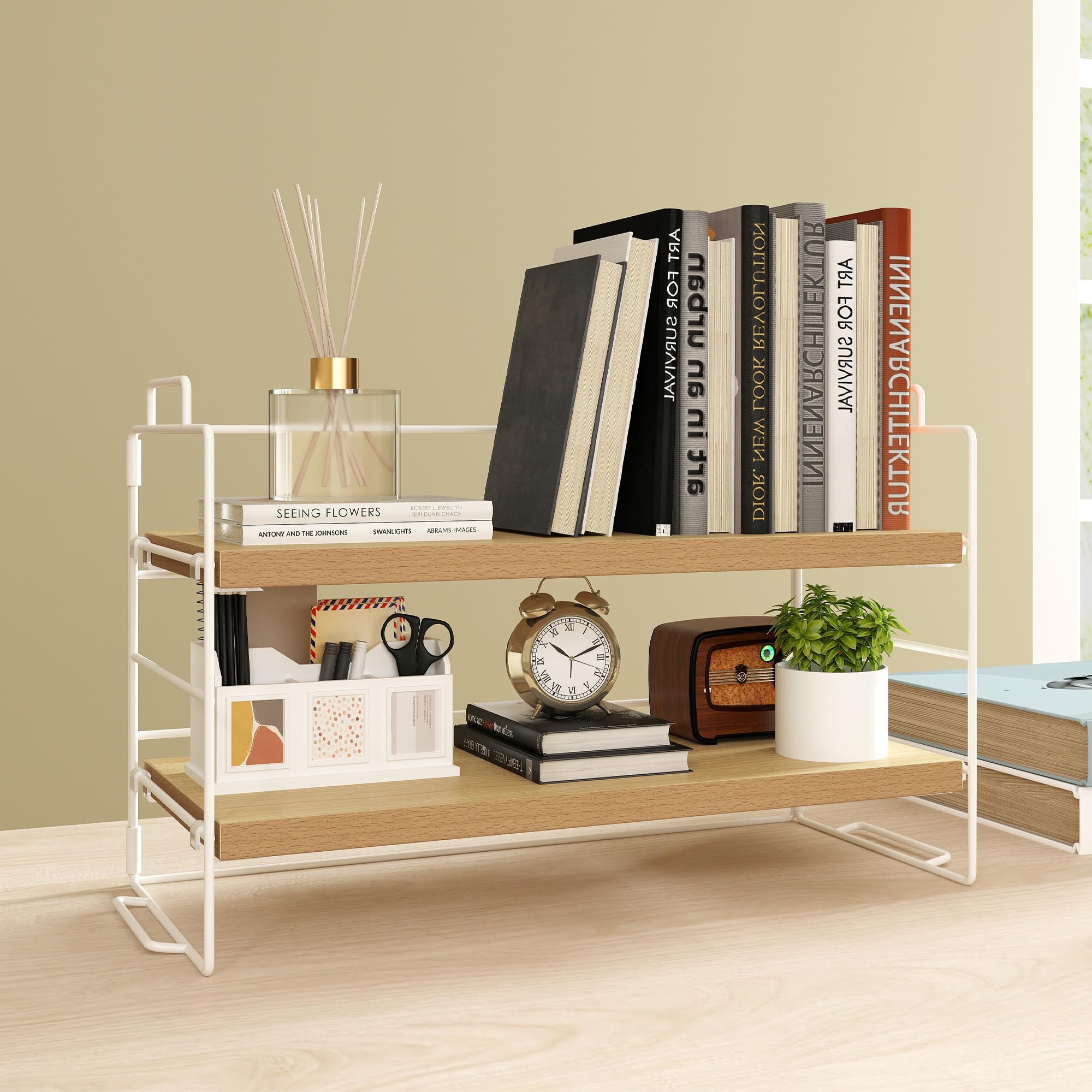 

rloao Open Rack Bookshelf Desk Storage Desk Top Shelf Desktop Rack 37cm x x 24cm Desk Top Storage Rack Bookshelf Movable Folding Desk Rack Wooden Easy