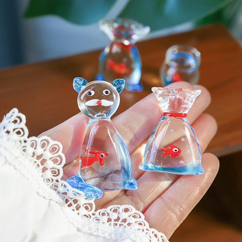 Creative Mini Handcrafted Glass Fish Figurine Cute Transparent Fish Ornaments Desktop Decoration Home Office Decor Figurine New