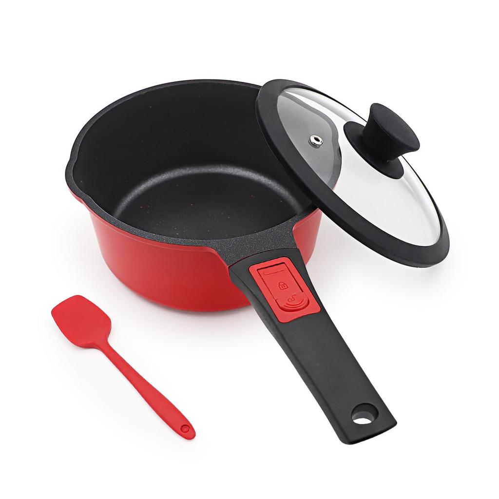 RANXINGST 16cm Saucepan with Induction and Gas Milk Pan with Nonstick Granite Coating and Removable Oven and Dishwasher Includes Silicone PFOA and