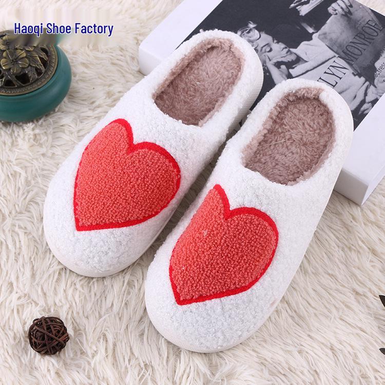 Red Heart Plush Indoor Couple Slippers