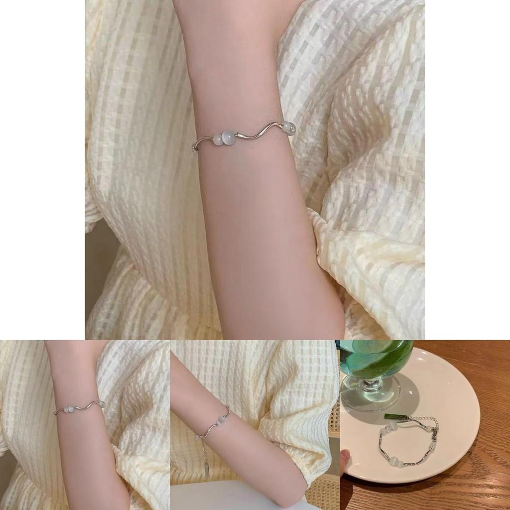 Cat Minimalist Eye Stone Beaded Bracelet For Women Irregular Steel Titanium