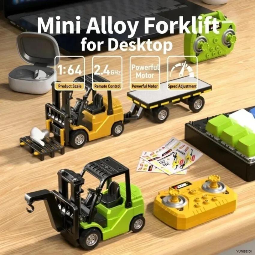 1:64 Mini Remote Control Alloy Excavator Truck Forklift with Trailer Worktop Bluetooth 2.4GHz RC Car Child's Toy Holiday Gifts