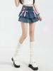 Women's Ruffled Denim Mini Skirt Summer Bandage Bow Blue Shorts Skirt Y2k Clothes Spicy Girl Streetwear