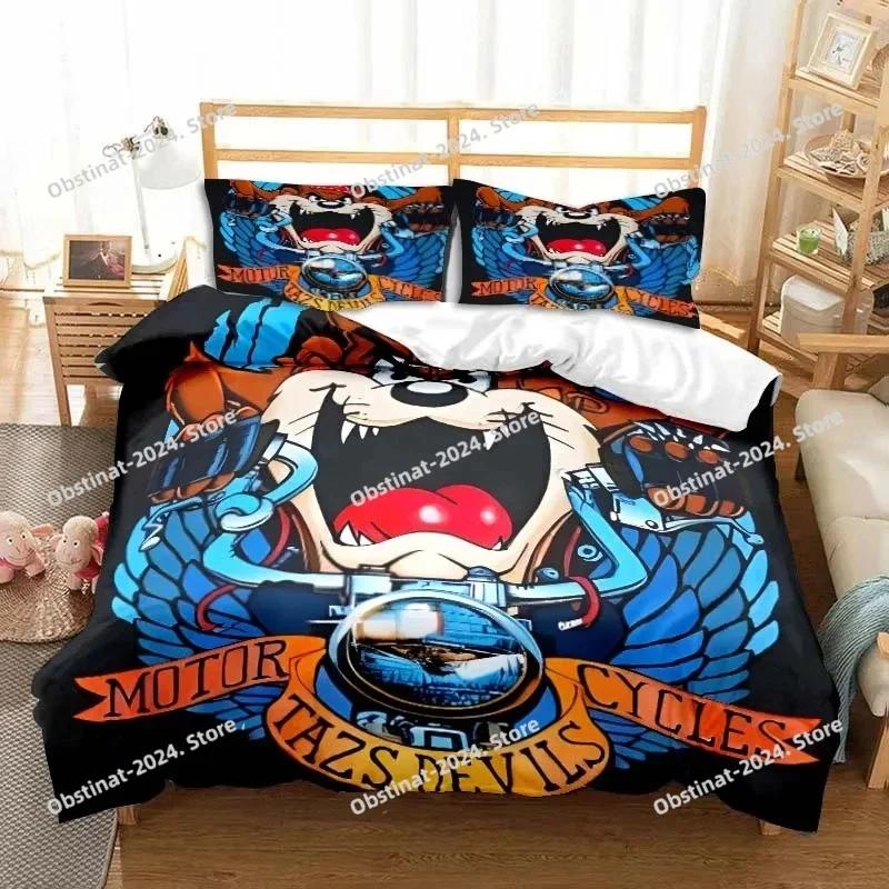 Set di biancheria da letto con stampa 3D del diavolo della Tasmania, completo di federa e copripiumino, morbido, per letto singolo, matrimoniale, queen size e super king size.