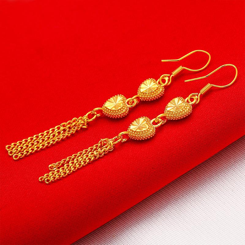Gold Women s Brass Gold-Plated Love Rose Tassel Earrings