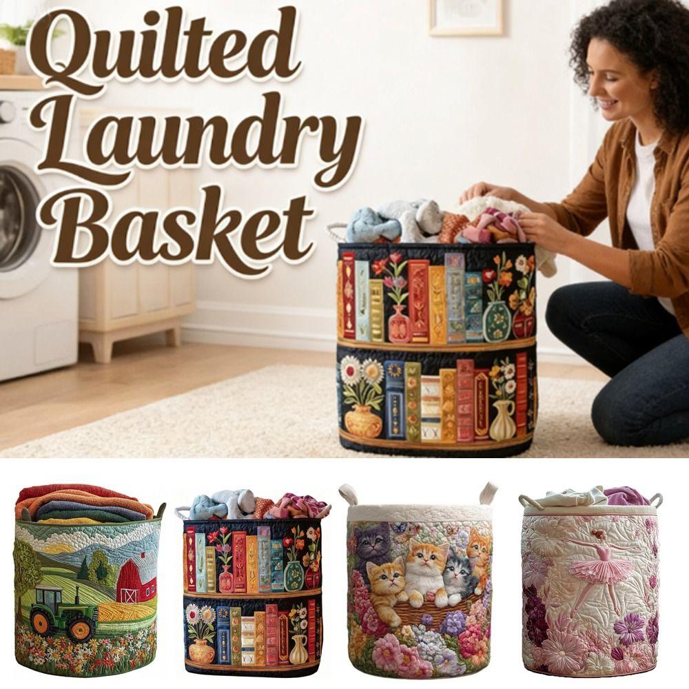 With Handle Fabric Floral Storage Bag Large Capcity Clothes Toy Organizer Quilted Laundry Basket