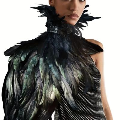 1pcs Gothic Black Feather Cape Cloak, Natural Feathers Halloween Christmas Costume Mysterious Cloak Party Cosplay Accessory