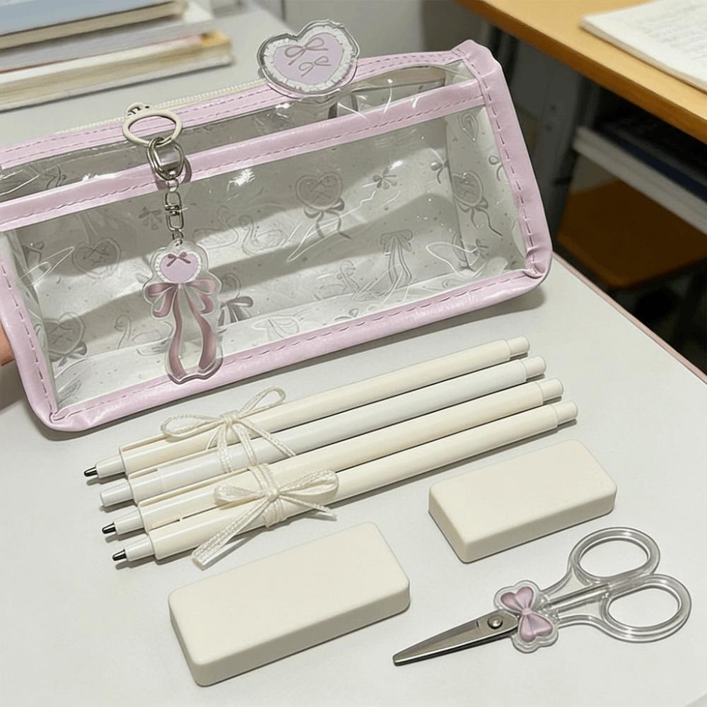 Bow Stationery Bag Transparent Storage Bag Cute Pen Box  Gift