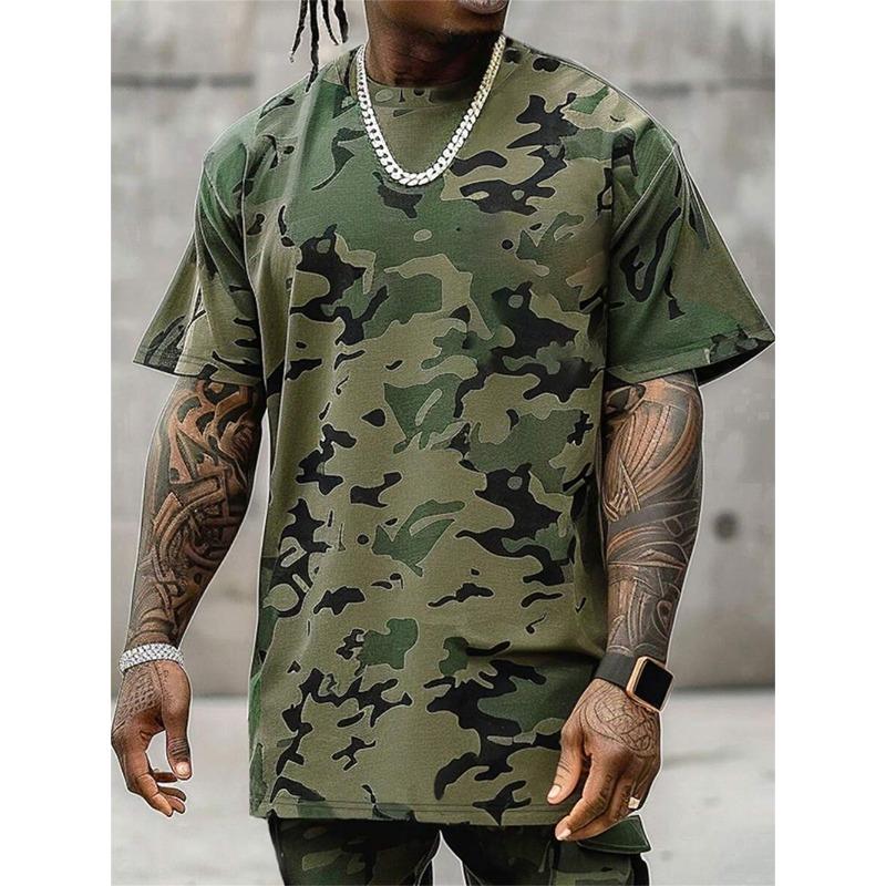 

Нова чоловіча футболка з камуфляжним принтом Літня щоденна повсякденна чоловіча футболка Топи з короткими рукавами на відкритому повітрі Фітнес Спортивна чоловіча футболка 6XL