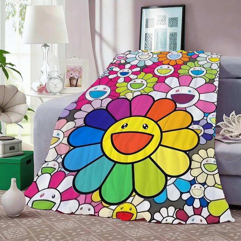 Œuvre d'art Fleur Souriante Takashi Murakami Couverture Légère 240g Flanelle Douce Agréable pour la Peau Refroidissement d'Été